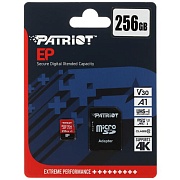 Память micro Secure Digital Card 256Gb class10 PATRIOT / +адаптер 100/80 MB/s EP Series UHS-I U3 V30 A1 [PEF256GEP31MCX] 