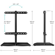 Подставка для ТВ ONKRON PT3 чёрный, для 32"-75", поворот 54°,нагрузка до 40 кг,штанга 62 см,вертикальное перемещение 4-56,2 см, основание 50*40*0,1 см Чёрный
