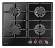 Поверхность газовая Hansa BHKS610503 (Чёрное стекло / чугун. решетки / 4 конфорки (1,8/1,0/1,8/2,8кВт) / газконтроль / эл.поджиг)