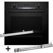 Духовой шкаф Bosch HBA514BB3+HEZ538000 (Serie4 / 71 л / до 275 °C / Чёрное стекло / Гриль / Телескоп. напр. (x1) / Гидролиз / A+)