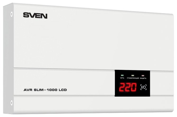 Стабилизатор SVEN AVR SLIM-1000 LCD 1000ВА/800Вт Выходные розетки, шт 1 × CEE7/4 (евророзетка)