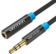 Кабель аудио Vention (3.5mm Jack M - 3.5mm Jack F) длина 1м. черный