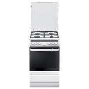 Плита комбинированная Hansa FCMW58020 (Белый / духовка - 62 л / 4 газовые конфорки / чугунная решетка / стекл. крышка / электроподж.)