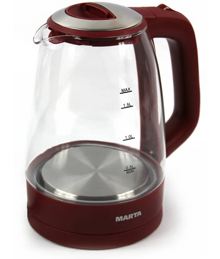 Чайник MARTA MT-1097 (2250Вт / 1,7л / стекло / бордовый)