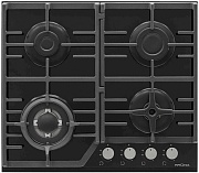 Поверхность газовая KRONA CORNIOLA 60 BL (Чёрный / 4 конфорки /1,7 кВт / 2,6 кВт / 3,8 кВт WOK / 1 кВт / закаленное стекло / чугун. реш.)