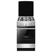 Плита газовая Hansa FCGX58099 (Нерж.сталь / духовка - 71 л / 4 газовые конфорки / чугун. решетки / металл. крышка / газконтроль / эл.поджиг)