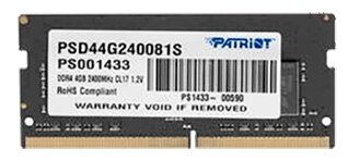 Память DDR4 SODIMM  4Gb 2400MHz Patriot  PSD44G240081S