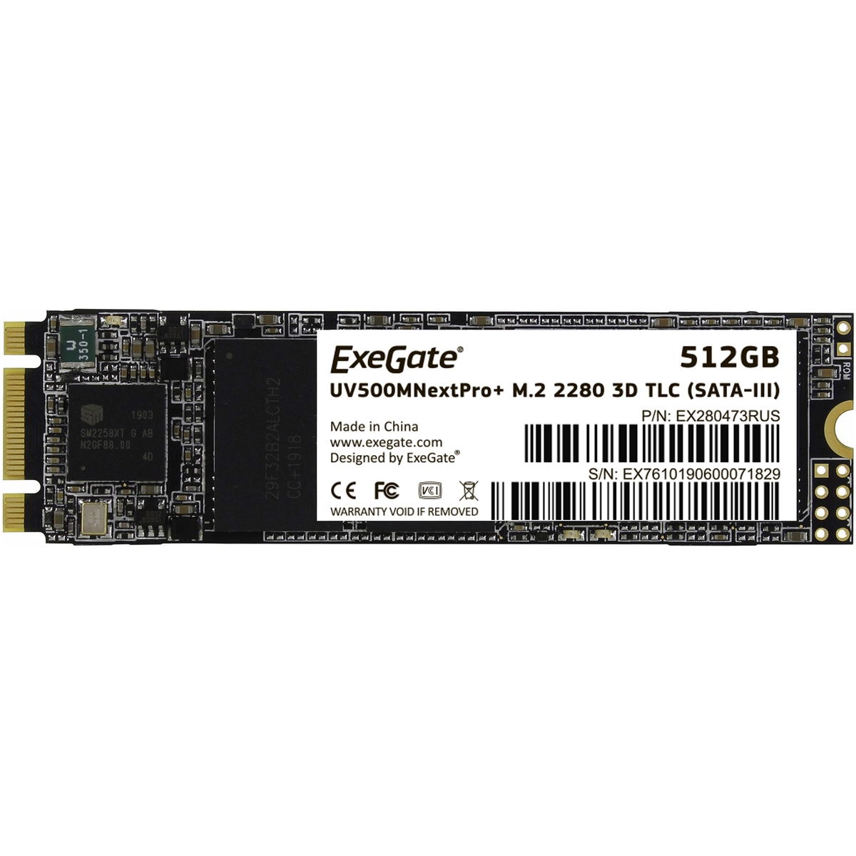 Жесткий диск SSD M.2 512GB ExeGate NextPro+ UV500TS512 M2 2280 SATA R560/W500Mb/s EX280473RUS 200 TBW