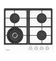 Поверхность газовая Hotpoint HGS 62F/WH (Белое стекло /чугун. решетки /4 конфорки(1,75/1,0/1,75/5 кВт) /WOK/ Flame Control / газконтр. / электропод.) Белый