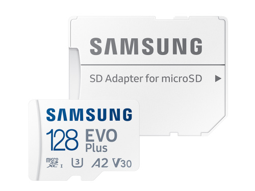 Память micro Secure Digital Card 128Gb Samsung EVO Plus 130 Мбайт/сек U3, V30, A2,  / с адаптером SD [MB-MC128KA/(APC/EU)]
