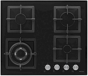 Поверхность газовая KRONA CALORE 60 BL (Чёрный / 4 конфорки /1,7 кВт / 2,6 кВт / 3,8 кВт WOK / 1 кВт / закаленное стекло / чугун. реш.)