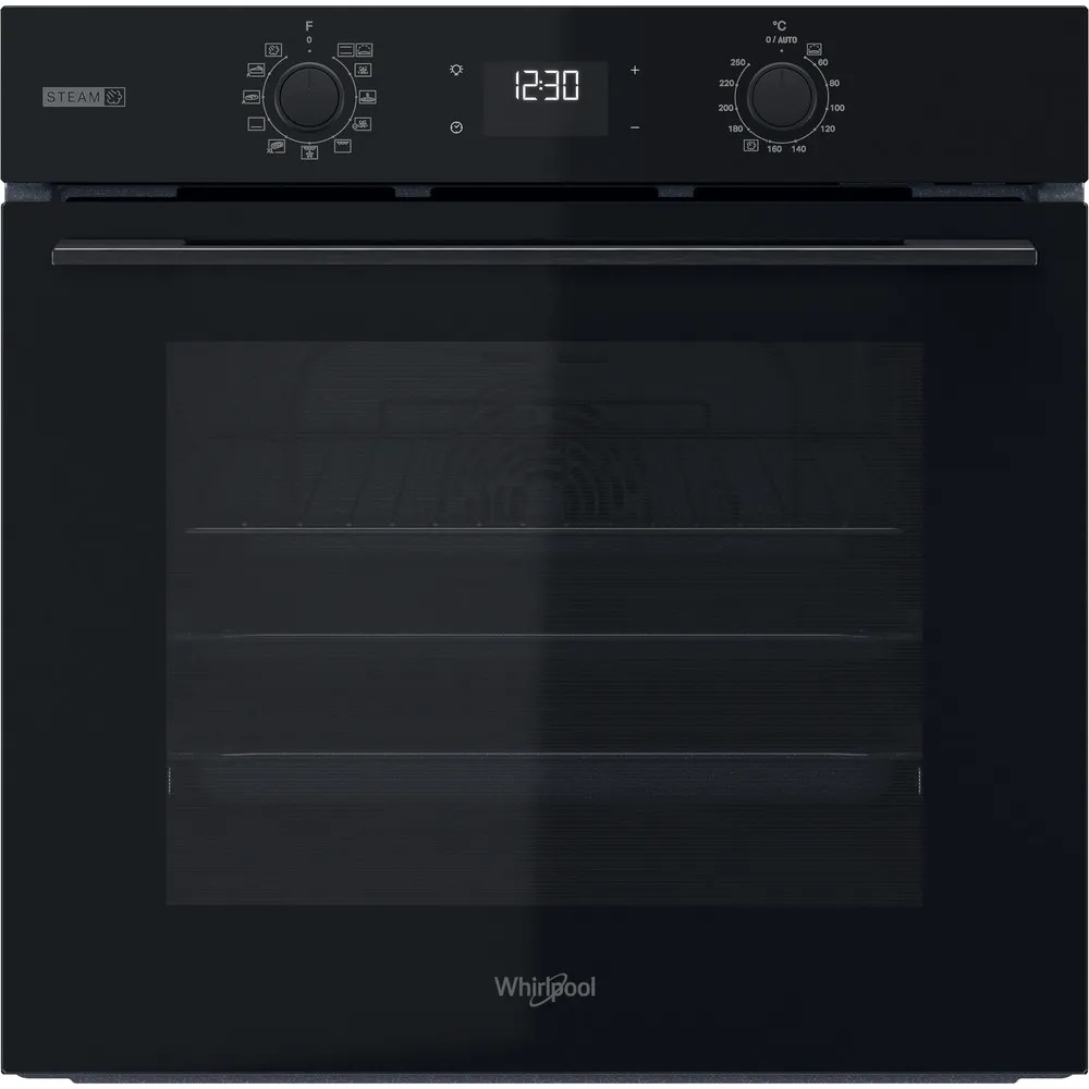 Духовой шкаф с добавлением пара Whirlpool OMSK58CU1B (71 л / до 250 °C / Чёрный, стекло / каталитич боковые стенки / Гриль / Телескоп. напр. / A+)
