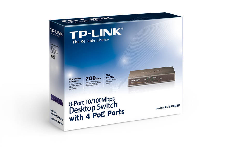 Коммутатор TP-LINK TL-SF1008P 8-портовый 10/100 Мбит/с настольный коммутатор с 4 портами PoE