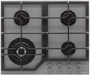 Поверхность газовая KRONA MYSTERIUM gh 60 GR(Серый / 4 конфорки / (1/2/2/3,8WOK) кВт / закаленное стекло / чугун. реш. / газ-контроль / электроподжиг)