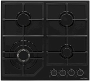 Поверхность газовая KRONA NEBEL 60 BL W(Чёрное стекло / 4 конфорки / (2/2/3,4WOK/1кВт) / чугун. реш. / электроподжиг / газ контроль)
