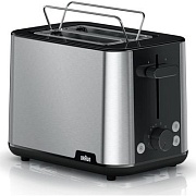 Тостер Braun HT1510BK (900 Вт/ тостов - 2/ подогрев, размораживание, решетка для подогрева булочек, поддон для крошек/ серебристый)