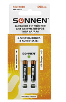 Зарядное устройство с аккумуляторами 2 шт AAA (HR03) 1000 mAh SONNEN BC2, в блистере, 455004