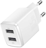 Сетевое зарядное устройство Baseus Compact Charger, (2*USB/10.5W), Белое