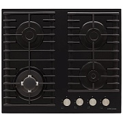 Поверхность газовая KRONA HAGEL 60 BL W (Чёрный / 4 конфорки /1,7 кВт / 2,8 кВт / 3,8 кВт WOK / 1 кВт / закаленное стекло / чугун. реш.) Чёрный