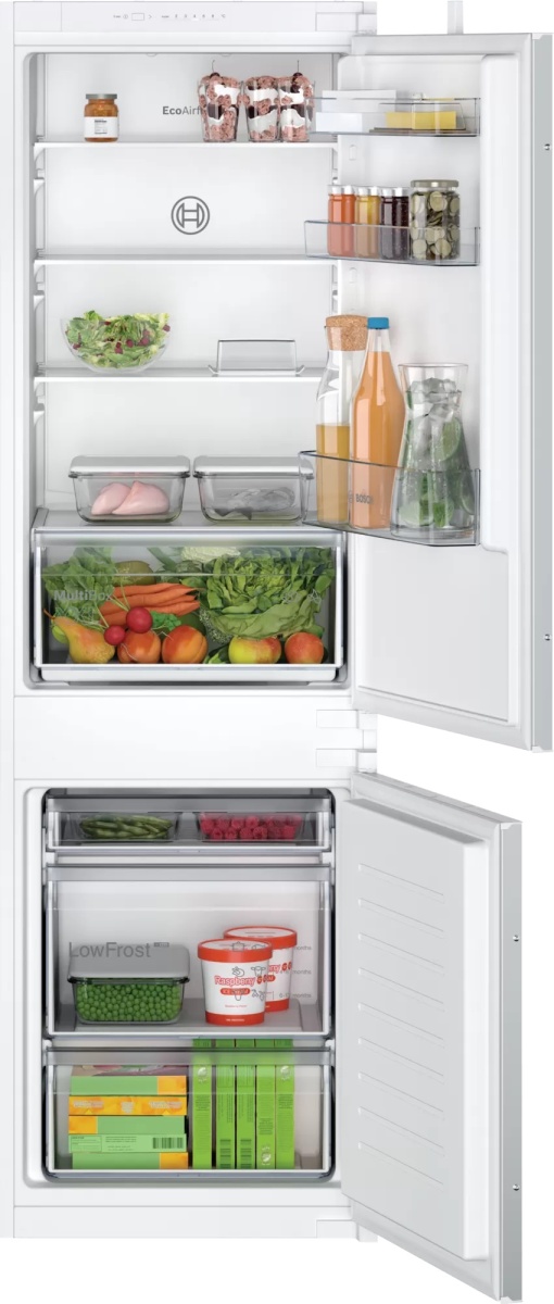 Холодильник встраиваемый Bosch KIV865SF0 (Serie2 / Объем - 267 литров / высота - 177.2см / Слайдерное крепление фасадов / LowFrost / FreshSense / А+)