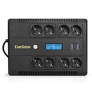 ИБП Exegate NEO Smart LHB-1000.LCD.AVR.8SH.CH.RJ.USB <1000VA/650W, LCD, AVR, 8*Schuko, RJ45/11, USB, 4*USB-порта для зарядки, Black EX293858RUS 