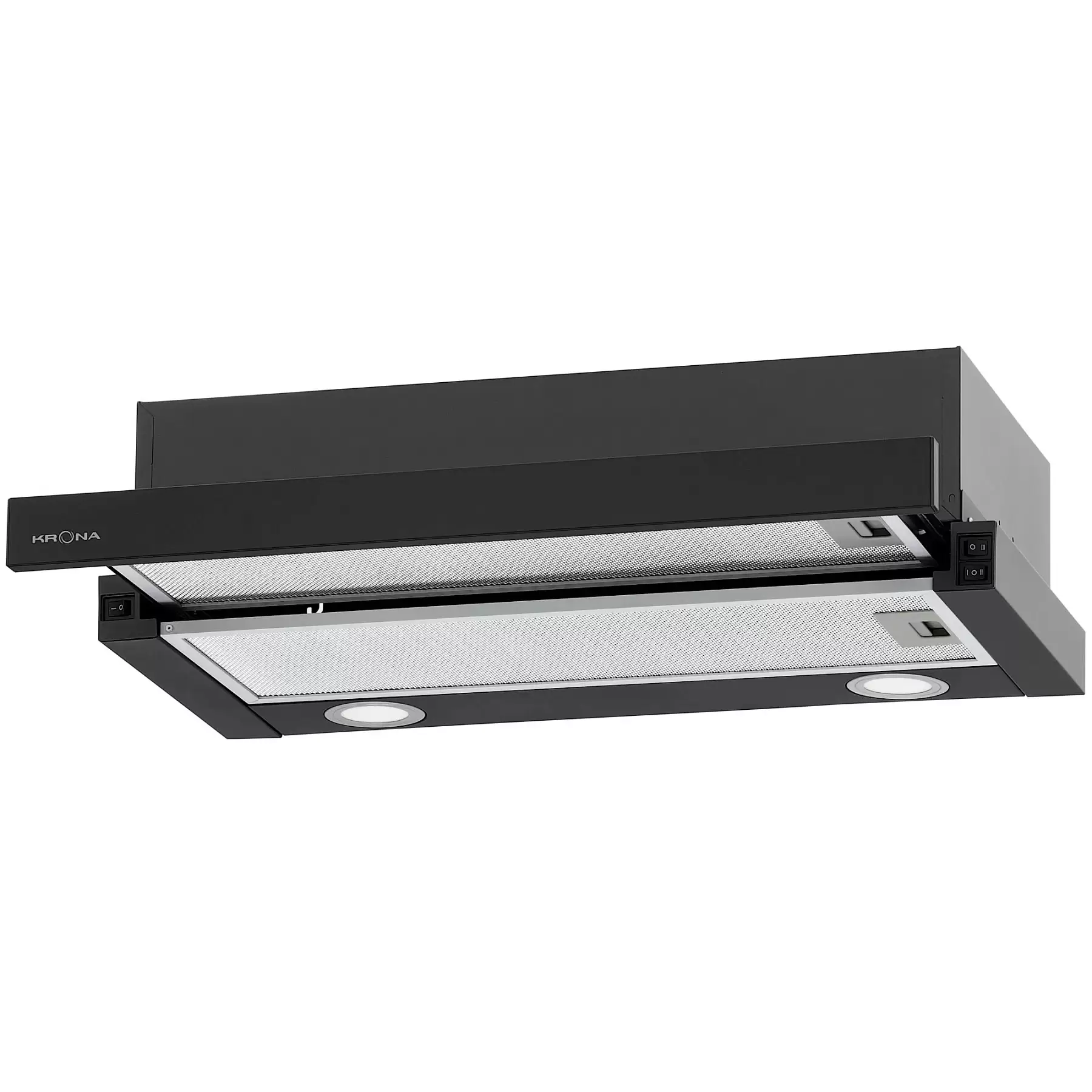 Вытяжка телескопическая KRONA KAMILLA T 600 BLACK (500 м³/ч / 80 Вт / LED освещение 2x1,5 Вт / ширина - 59,7 см / черный / металл)-0