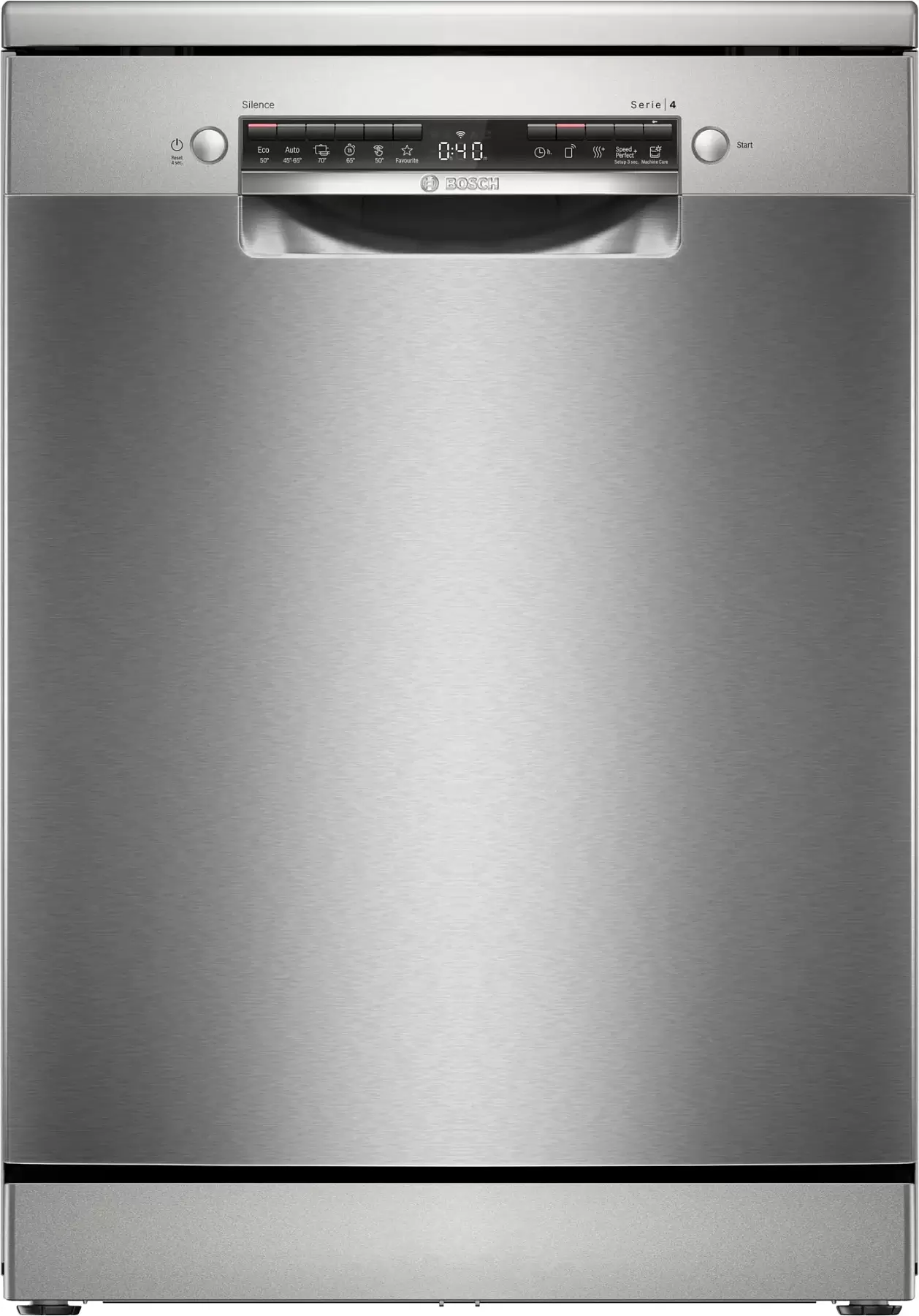 Машина посудомоечная отдельностоящая 60 см Bosch SMS4HVI02E (Serie4 / 14 комплектов / 3 полки / Расход воды - 9 л / HomeConnect / AntiFinger Silver)-0