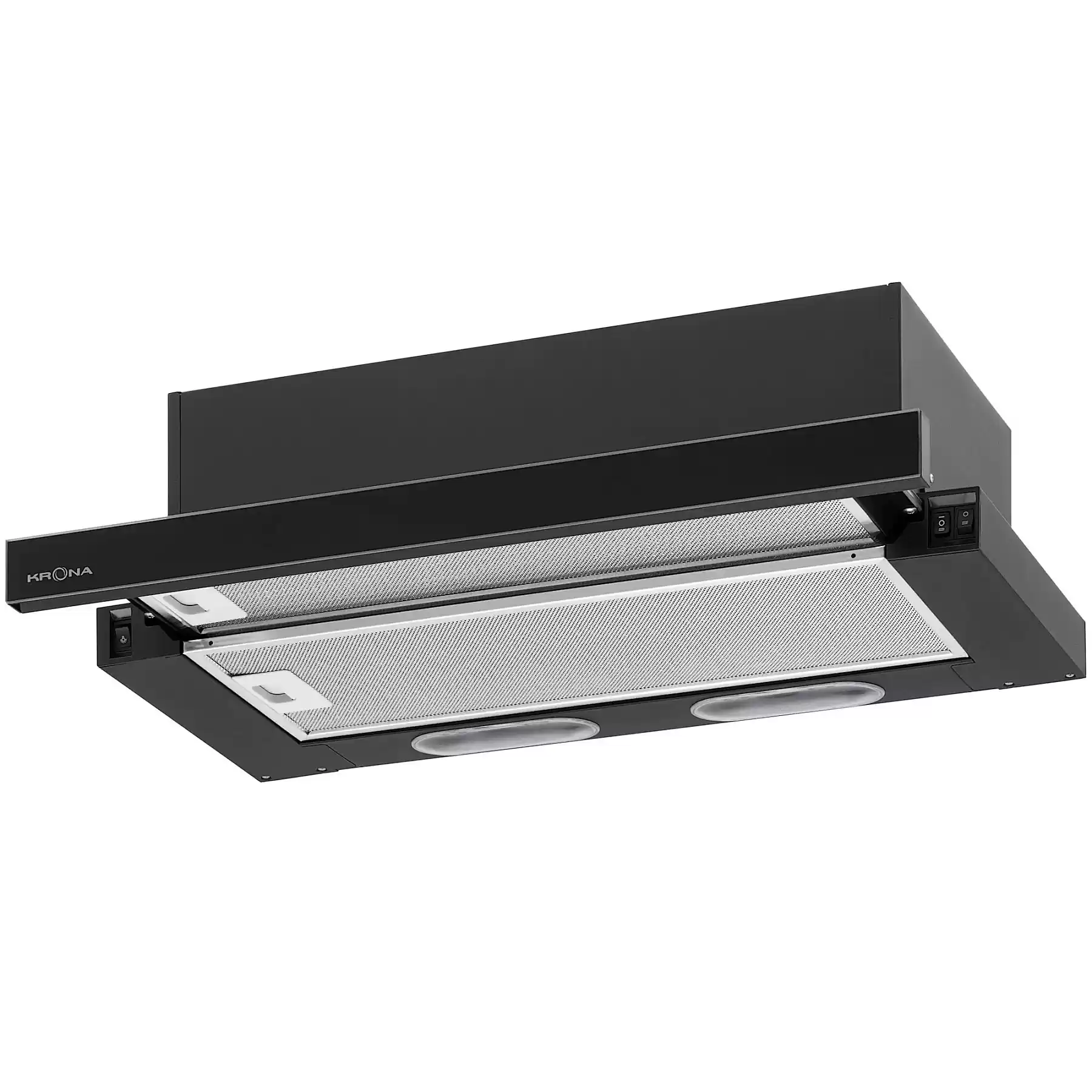 Вытяжка телескопическая KRONA KAMILLA 600 2DN BL GLASS (1066 м³/ч / 2*90 Вт / LED 2x3 Вт / ширина - 60 см / черный / стекло)-0