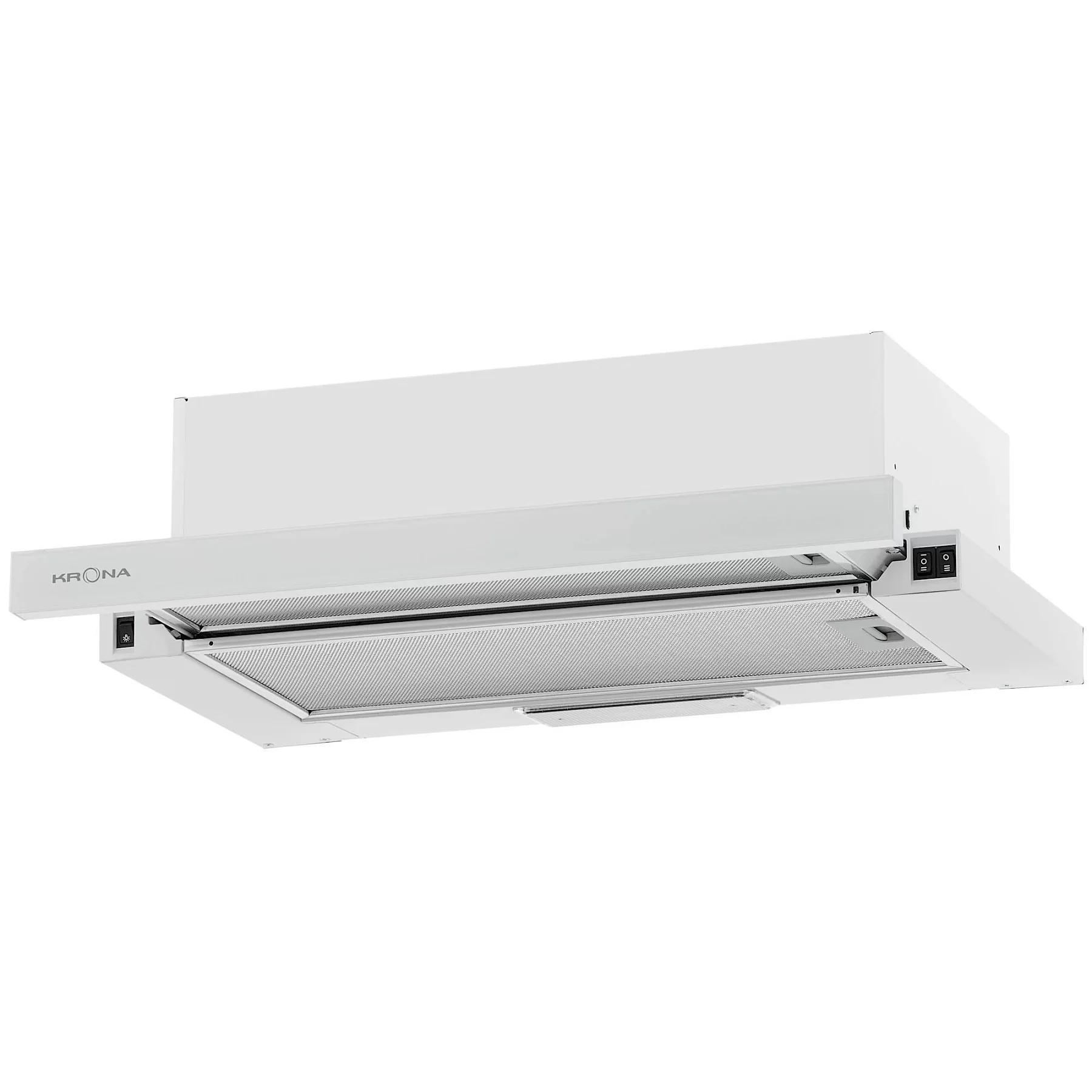 Вытяжка телескопическая KRONA KAMILLA 600 AIR 2W (1066 м³/ч / 2*90 Вт / галогенная лампа 1x28 Вт / ширина - 60 см / белый / стекло)-0