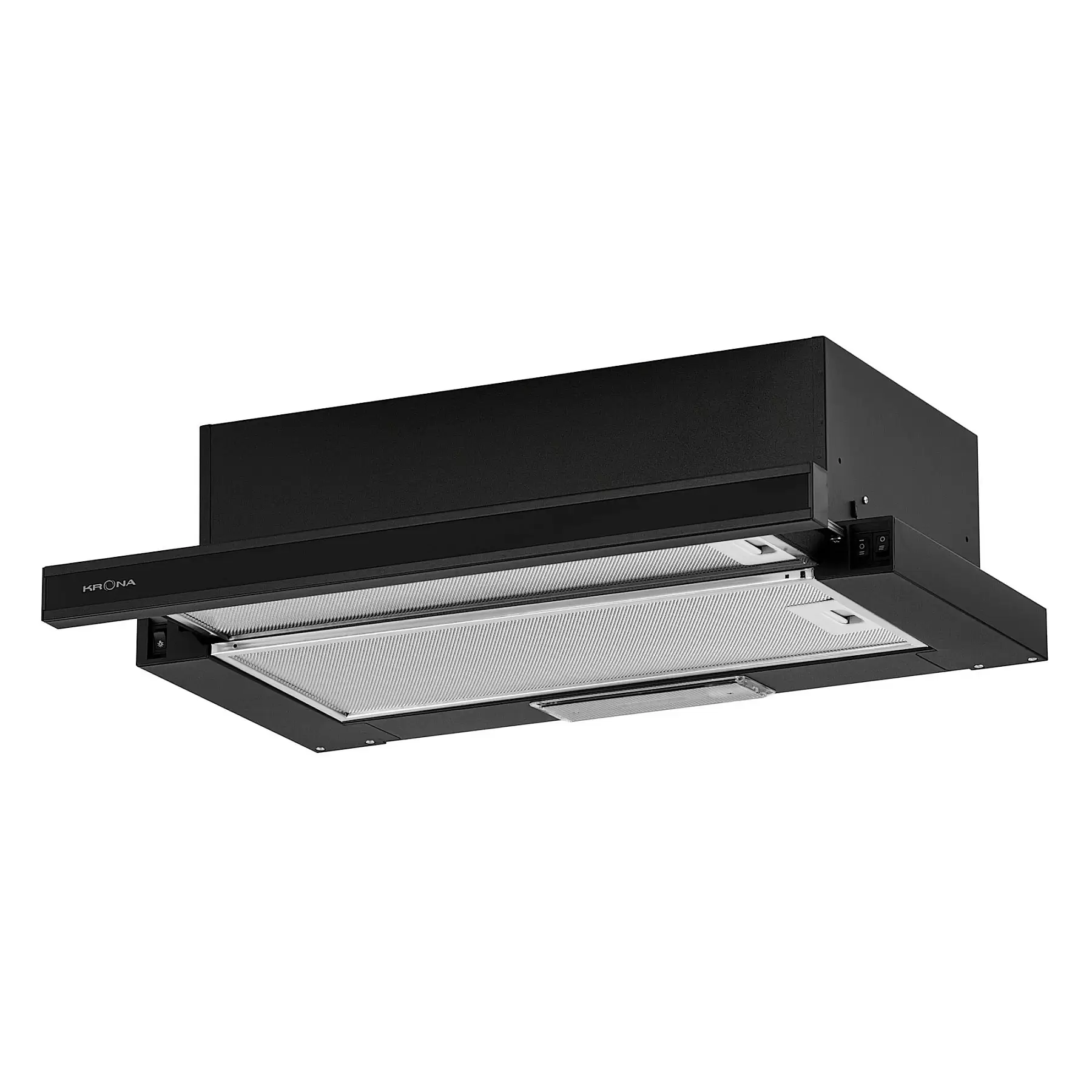 Вытяжка телескопическая KRONA KAMILLA 600 GLASS BLACK (1066 м³/ч / 2*90 Вт / LED освещение 1x3 Вт / ширина - 60 см / черный / стекло+металл)-0