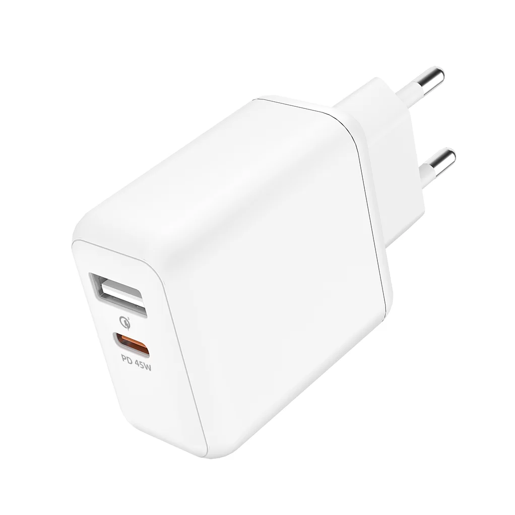 DSP Сетевое зарядное устройство Olmio 43788 (USB+USB Type-C/45W/QC+PD 3.0) белое-0