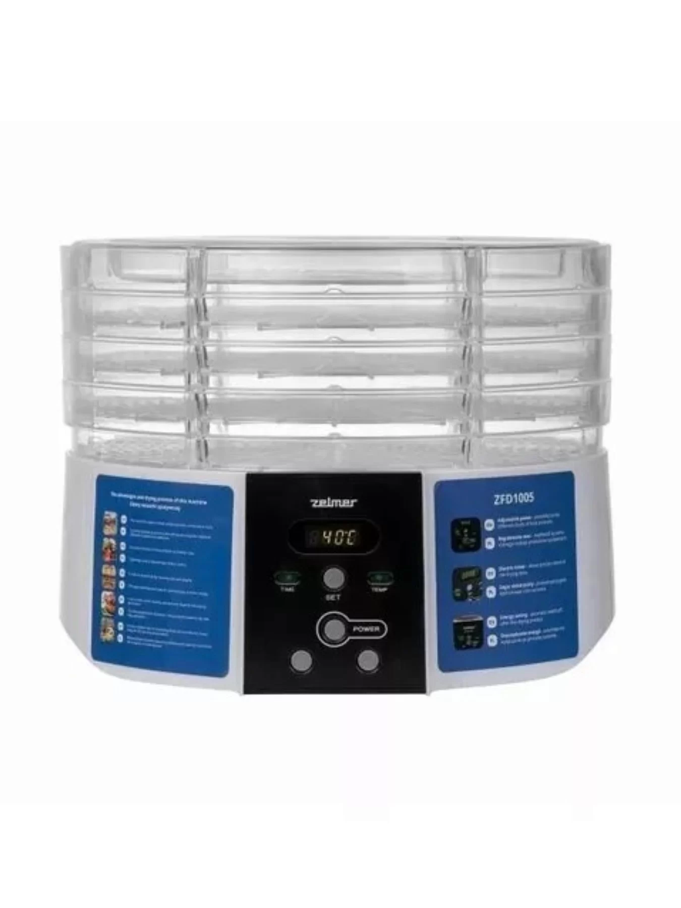 Сушилка для овощей Zelmer ZFD1005 (520 Вт, 40-70°C, 4 секций, регулировка температуры, дисплей, таймер)-0