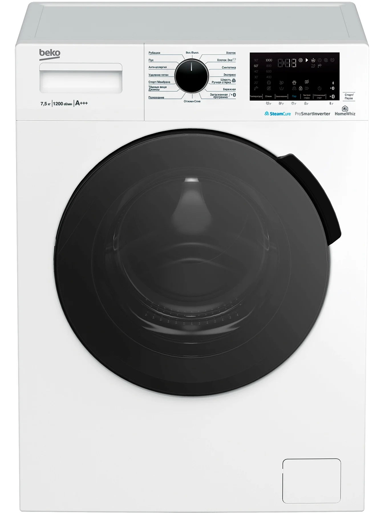 Стиральная машина Beko WSPE7H616W (45-49см / 7,5кг / 1200об / пар SteamCure / HomeWhiz®(Bluetooth) / OptiSense® / Инверторный мотор ProSmart™ / A+++)-0