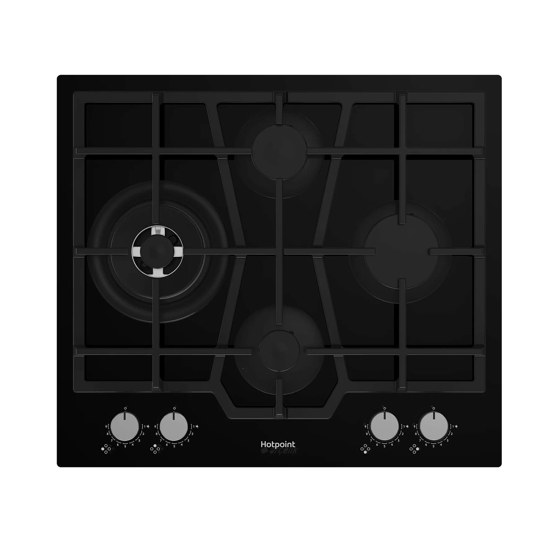 Поверхность газовая Hotpoint HGMTS 643 BL (Чёрный /чугун. решетки /4 конфорки(1,75/1,0/3/5 кВт) /WOK/ Flame Control / газконтр. / электропод.)-0