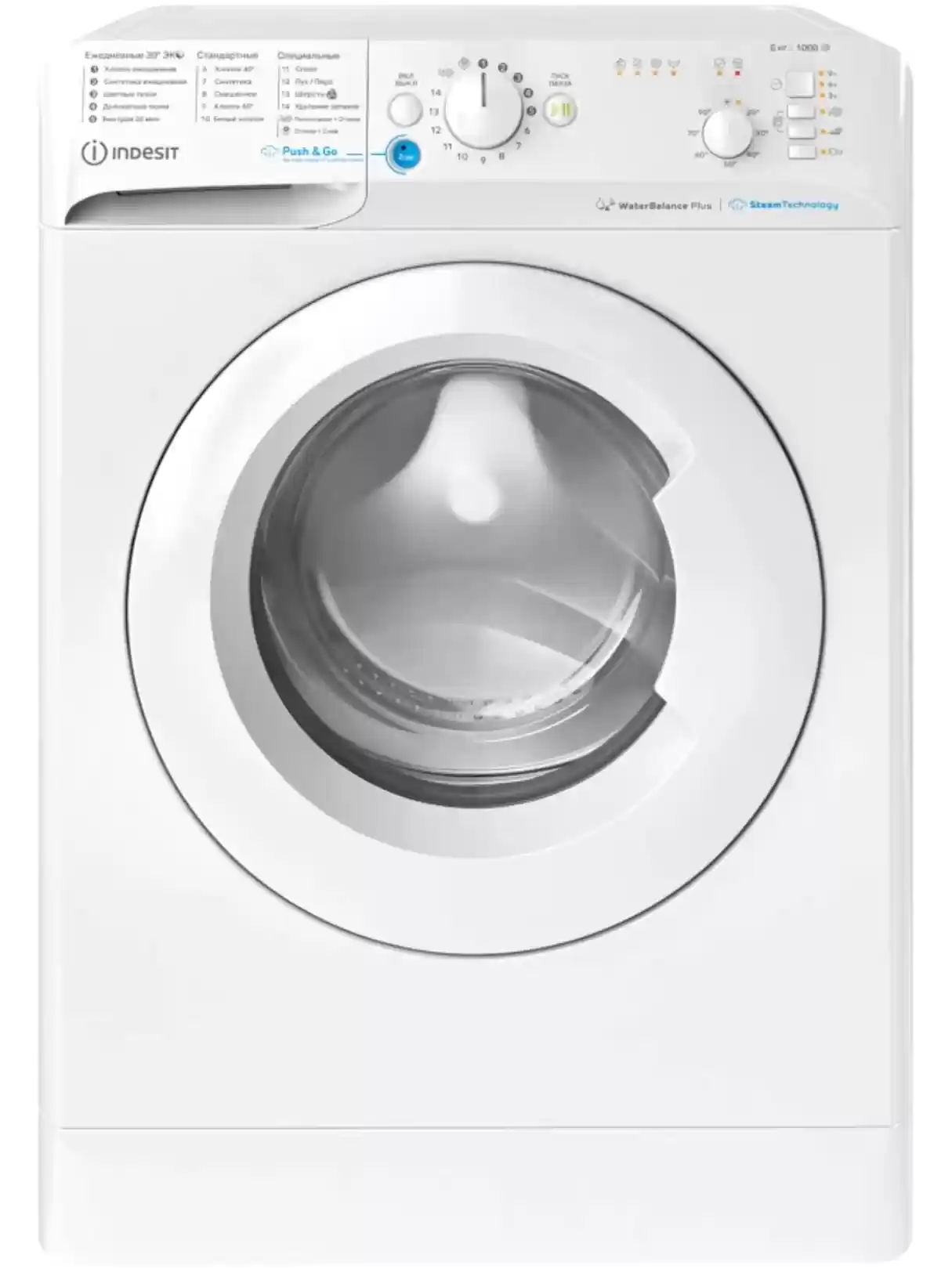 Стиральная машина Indesit BWSB 61051 WWV RU (42.5см / 6кг / 1000об / пар / Push&Go Steam / Water Balance Plus)-0