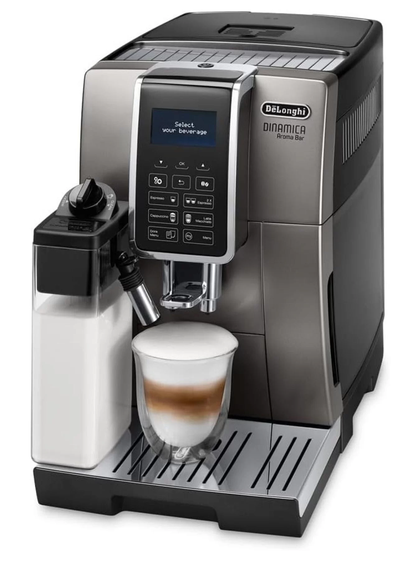 Кофемашина DeLonghi Dinamica Aroma Bar ECAM359.57.TB (кофе зерновой, молотый/ 1450 Вт/ 1.8 л/ автоматический капучинатор/ 3 напитка)-0