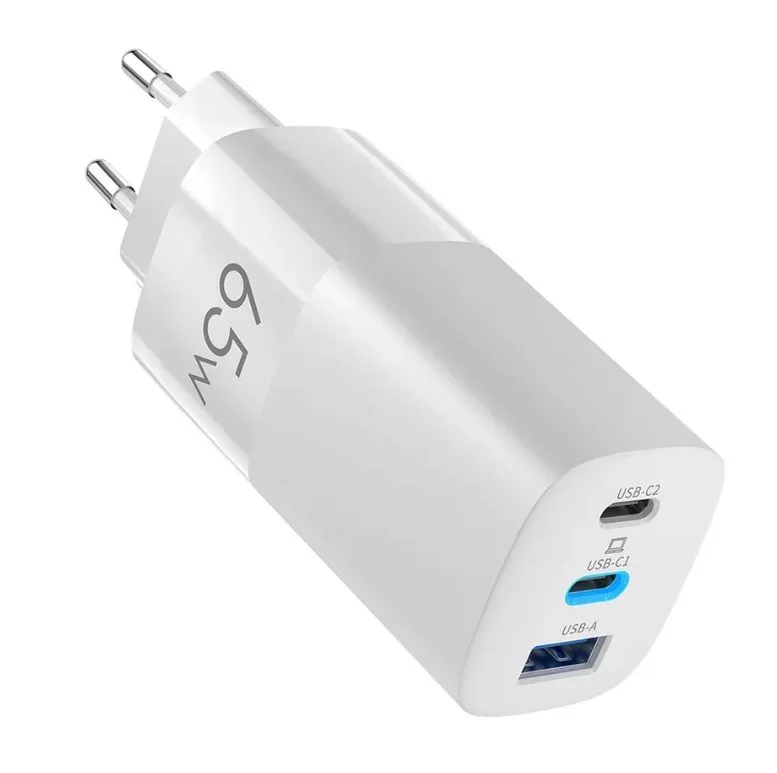 Сетевое зарядное устройство Olmio 65Ws (USB/Type-C*2/65W/GAN/QC/PD), Белое-0