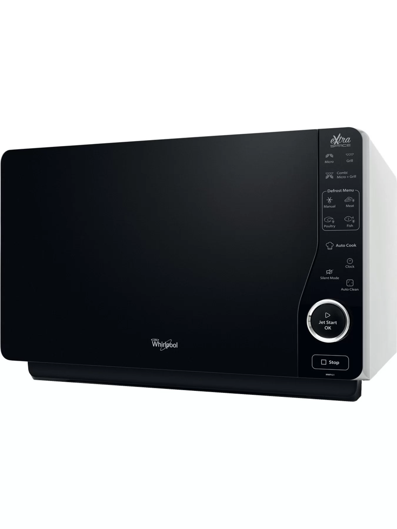 Микроволновая печь Whirlpool MWF 421 SL (25 л, 800 Вт, переключатели сенсор, дисплей, гриль, серебристый/черный)-0