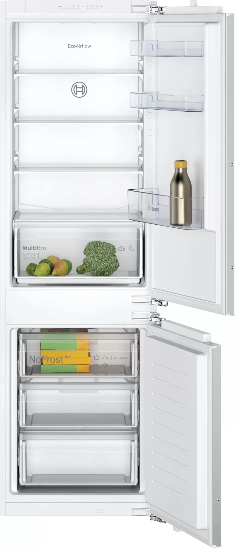 Холодильник встраиваемый Bosch KIN86NFF0 (Serie2 / Объем - 260 л / Высота - 177.2см / Жесткое крепление фасадов / VitaFresh / NoFrost / А++)-0