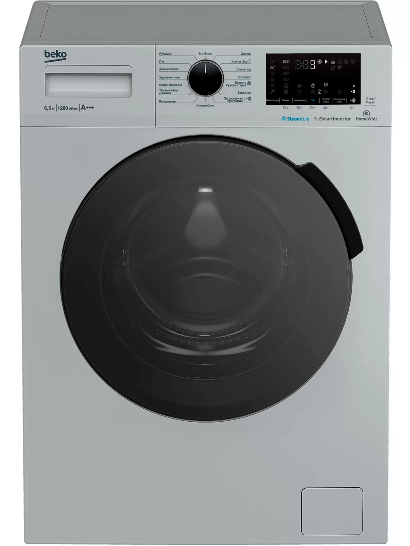 Стиральная машина Beko WSPE6H616S (40-44см / 6,5кг / 1200об / пар SteamCure / HomeWhiz®(Bluetooth) / Инверторный мотор ProSmart™ / Серебристый / A+++)-0