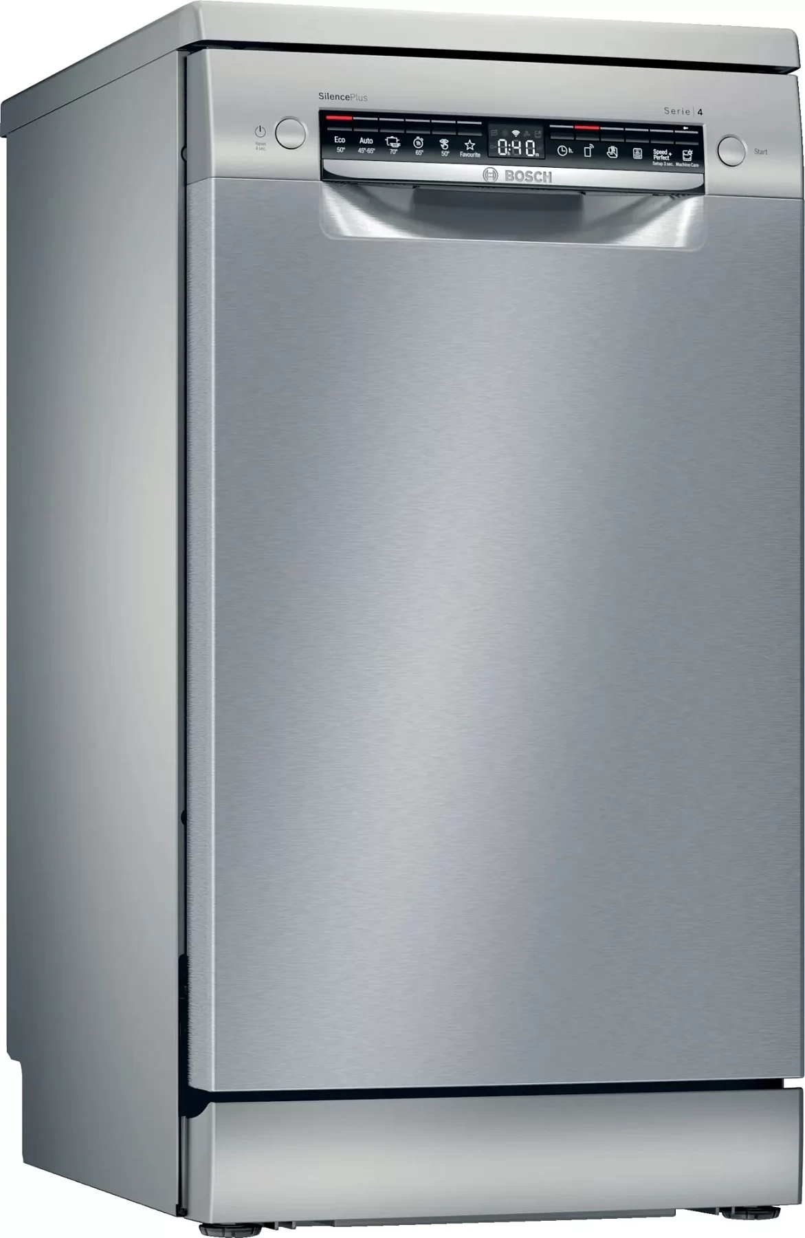 Машина посудомоечная отдельностоящая узкая Bosch SPS4EMI28E (Serie4 / 10 комплектов / Home Connect / AquaStop / Серебряная)-0