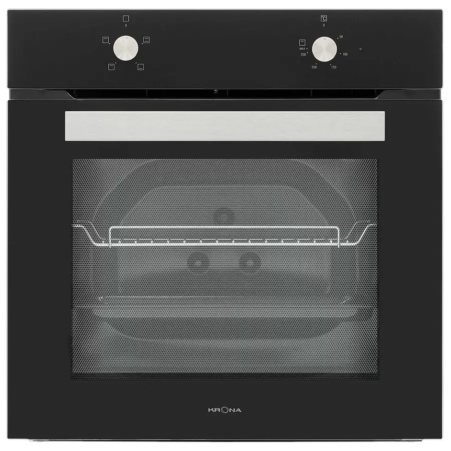 Духовой шкаф KRONA ASTRO 60 BL (72 л / до 260 °C / Чёрное стекло / Традиционная очистка / Формованные направляющие(x1) / А)-0