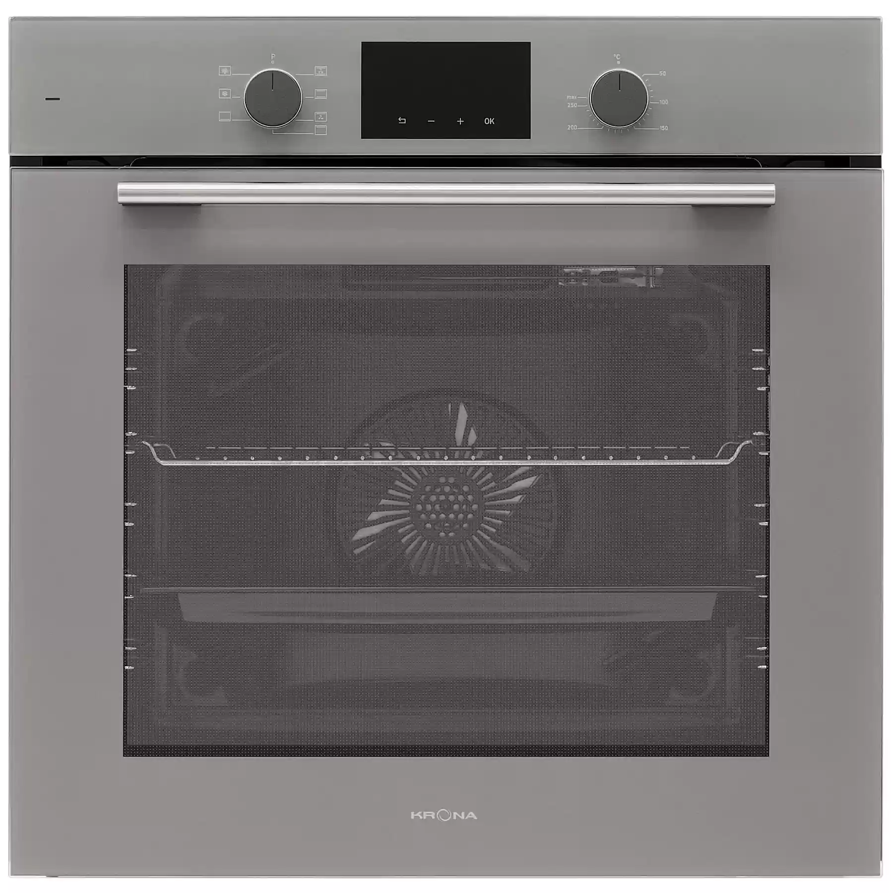 Духовой шкаф KRONA MYSTERIUM 60 GR (78 л / до 260 °C / Серый / стекло / Традиционная очистка / Гриль / Боковые направляющие / А)-0