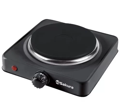 Плитка электрическая Sakura ПЭ-01B (1 конфорка/ чугун/ дисковый нагреватель/ мощность 1000 Вт/ черный)-0