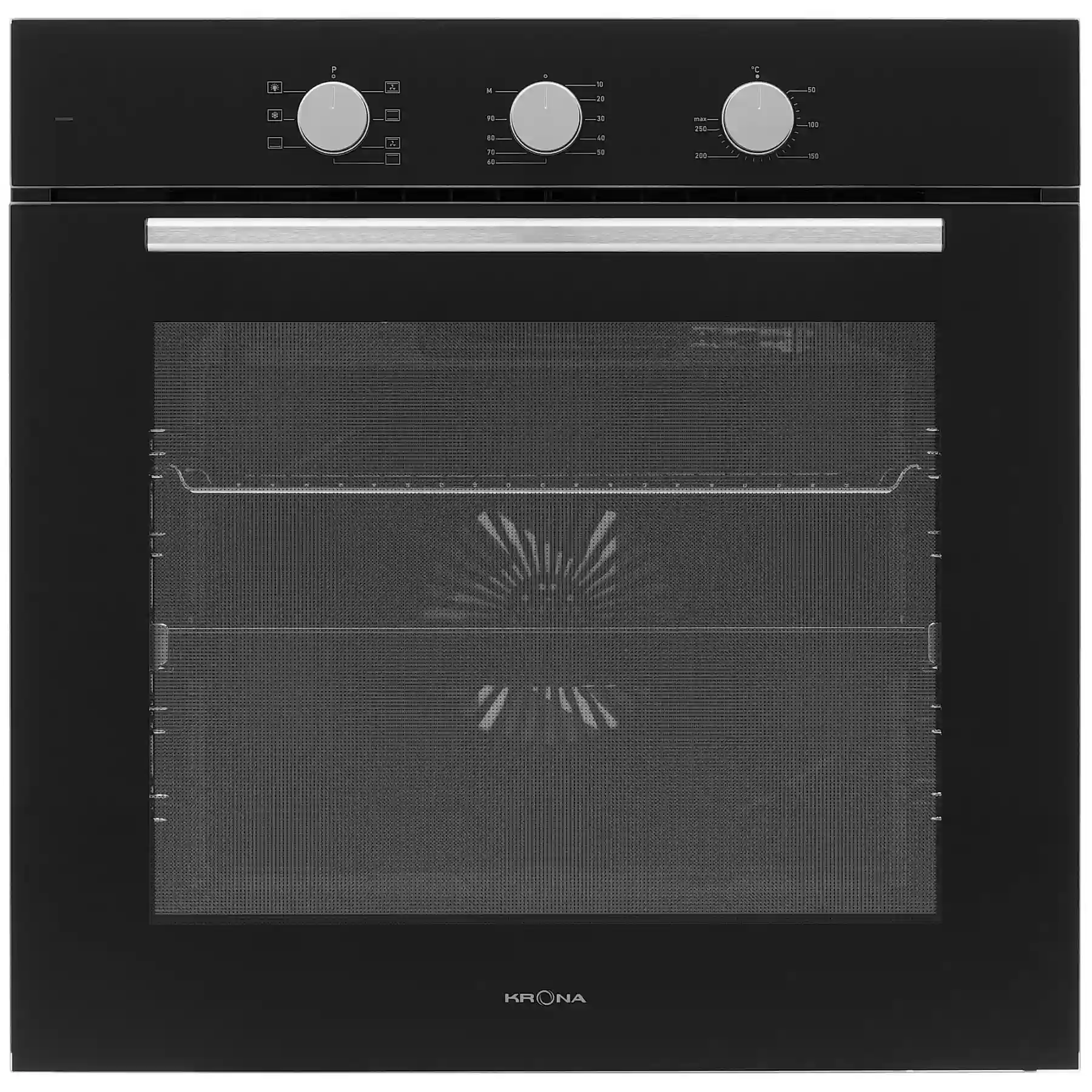 Духовой шкаф KRONA ALPHA 60 BL (78 л / до 260 °C / Чёрное стекло / Каталитич. очистка / Телескоп. направляющие(x1) / А)-0