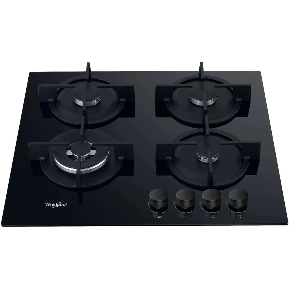 Поверхность газовая Whirlpool AKT 625/NB1 (Чёрная / 4 конфорки / Чугунные решетки / Закаленное стекло / Электроподжиг / Газ контроль)-0