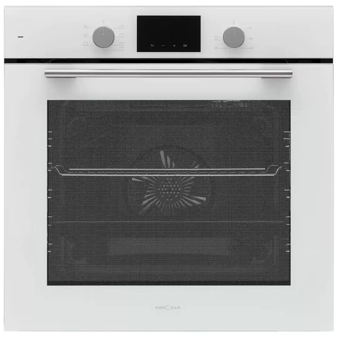 Духовой шкаф KRONA LEGENDE 60 WH (78 л / до 260 °C / Белое стекло / традиционная очистка / Боковые направляющие / А)-0