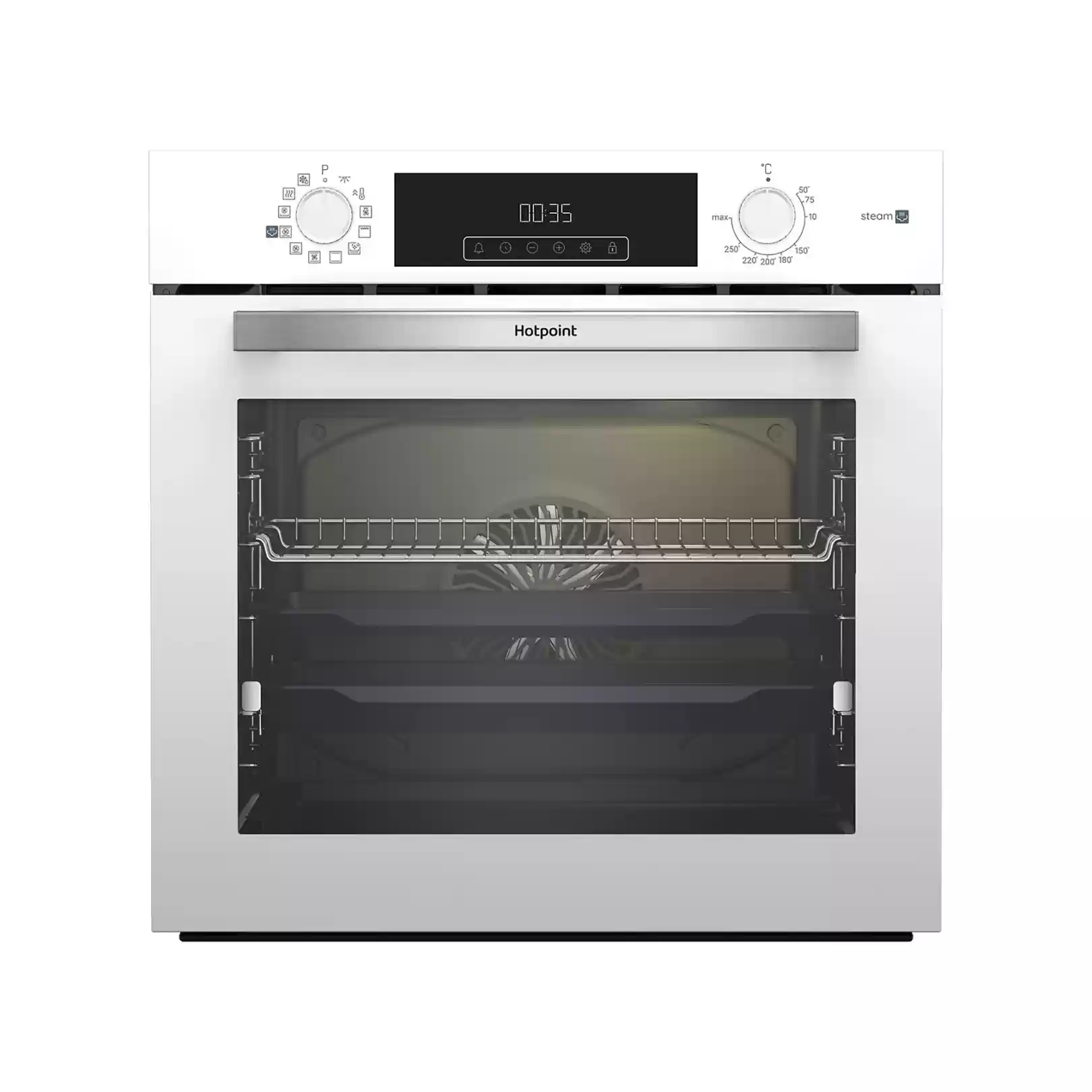 Духовой шкаф с добавлением пара Hotpoint HSTF 1231 JSAH WHG (72 л / до 280°C / Белый, стекло / Катализ / Гриль / Телескоп. направляющие (x1) / А+)-0