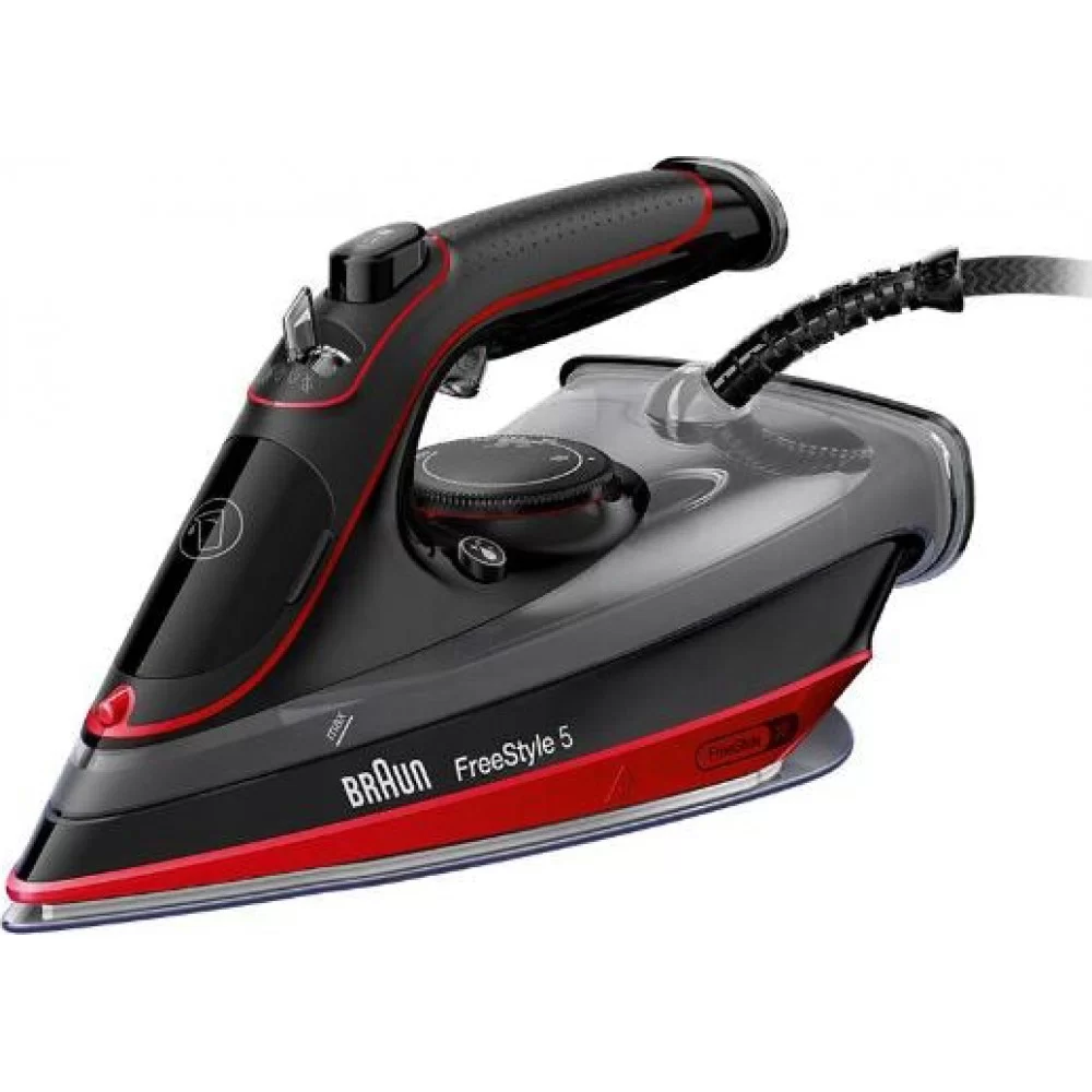 Утюг Braun FreeStyle 5 SI5057RD черный/красный (2700 Вт/ подошва - керамика / паровой удар - 220 г/мин/ 2 м/ автоотключение)-0