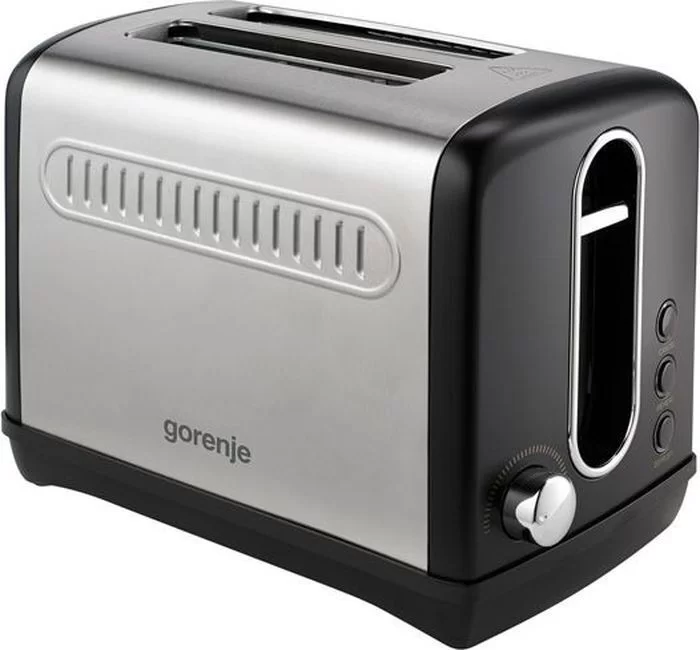 Тостер Gorenje T1100CLBK (1100 Вт/ тостов - 2/ подогрев, размораживание, поддон для крошек/ серебристо-черный)-0